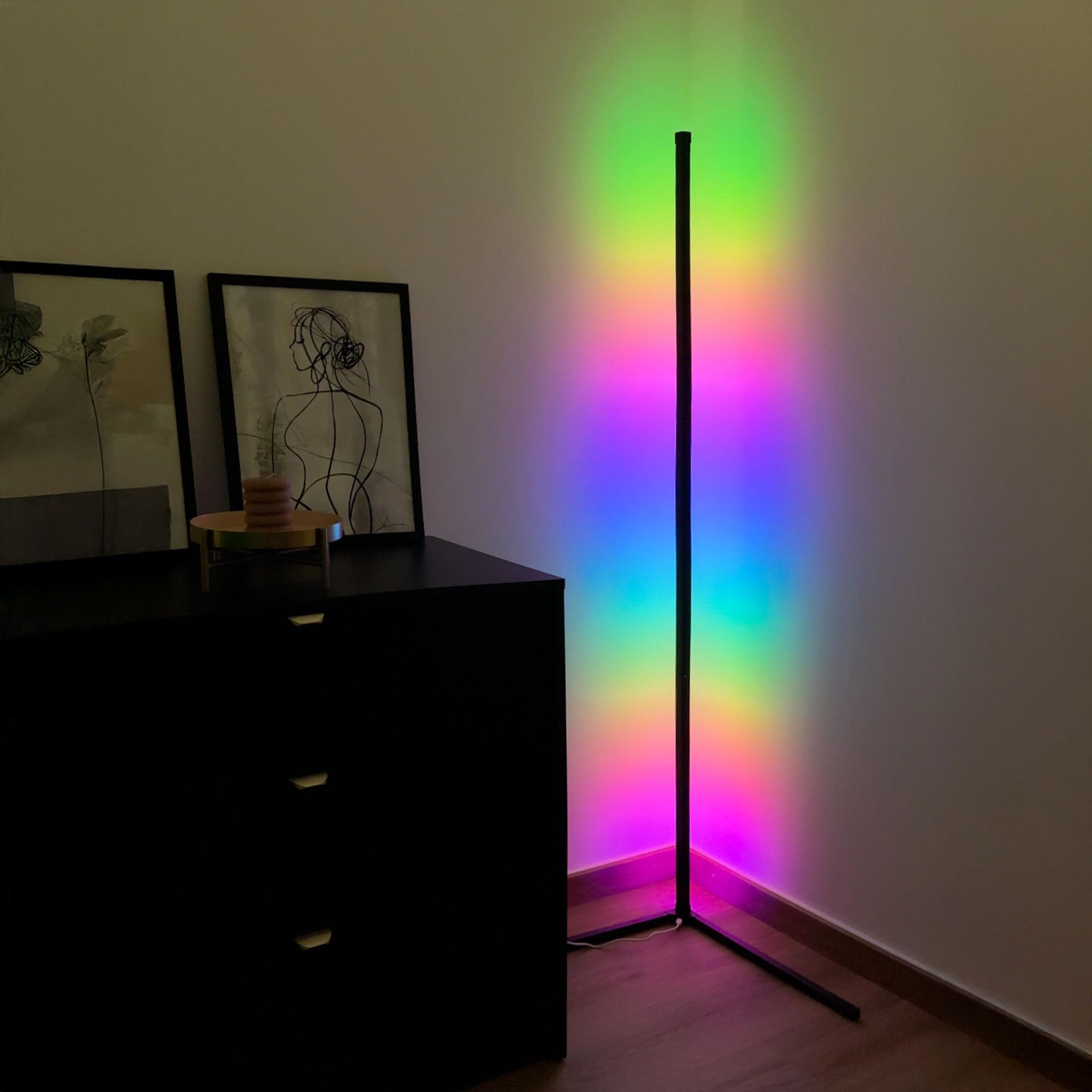 BRILONER - RGBIC LED floor lamp with remote control, Magic RGB LED lamp as gaming decoration, LED light bar dimmable, multicolored light, black, 1.43m high