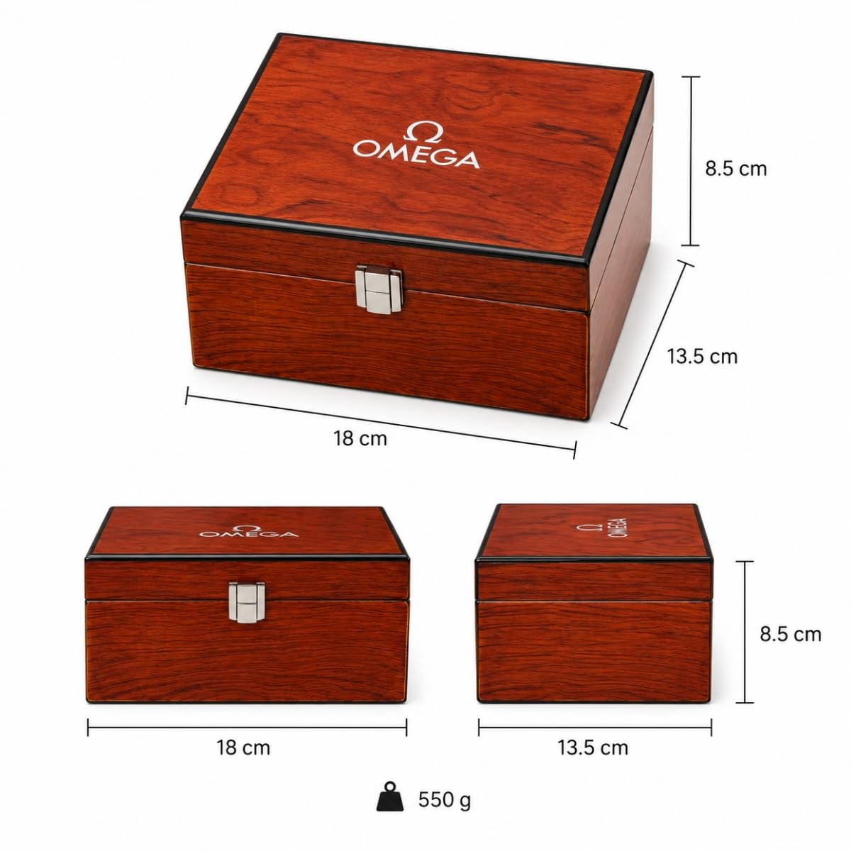 Custodia Orologio da Polso Singolo Marrone Scatola Contenitore Orologi in Legno Cuoio Cuscino Chiusura Metallica Supporto Espositivo per OMEGA Seamaster