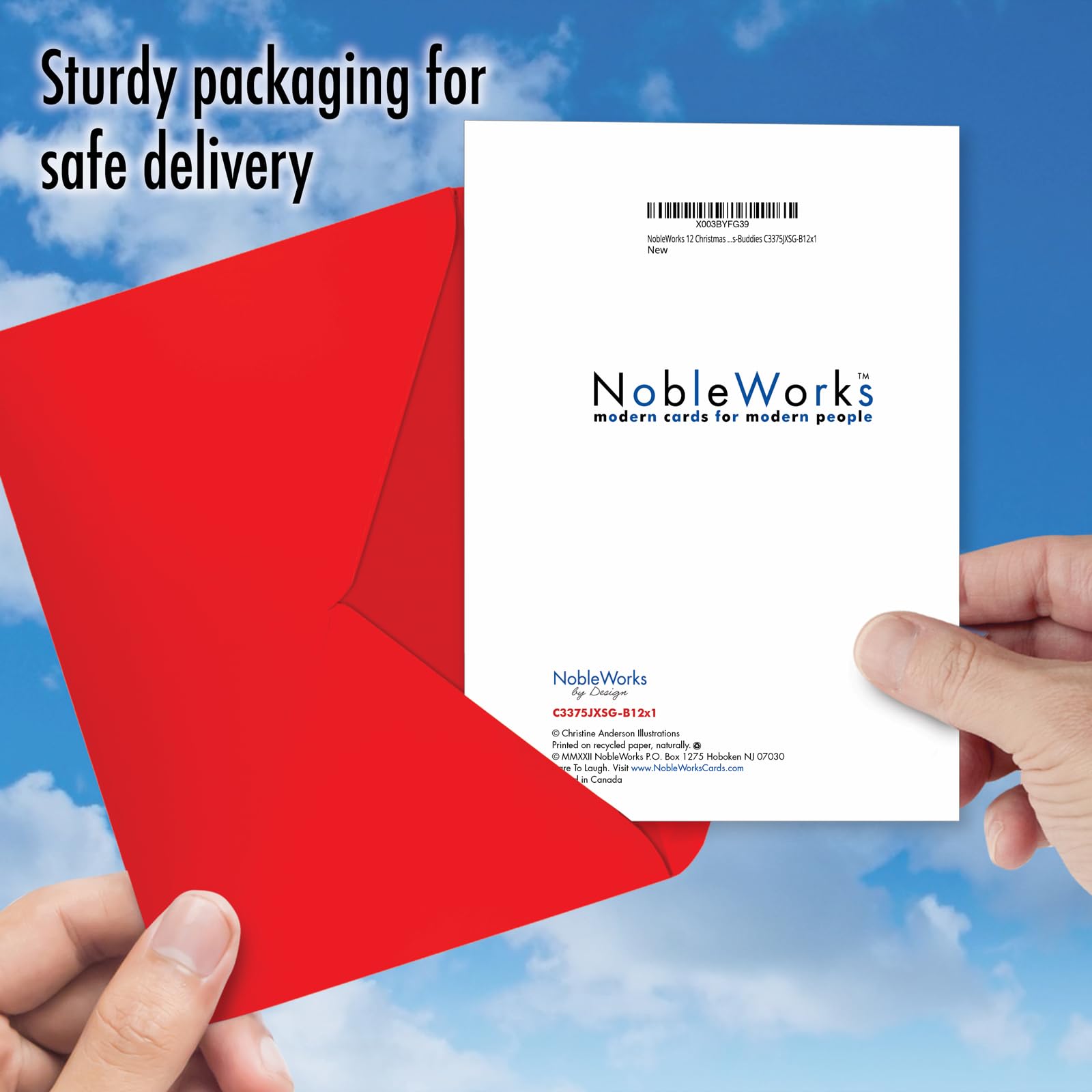 The Best Card Company C3375JXSG-B12x1 Lot de 12 cartes de vœux de Noël avec enveloppes 12 motifs et 12 enveloppes de 12 cartes de vœux de Noël Rouge