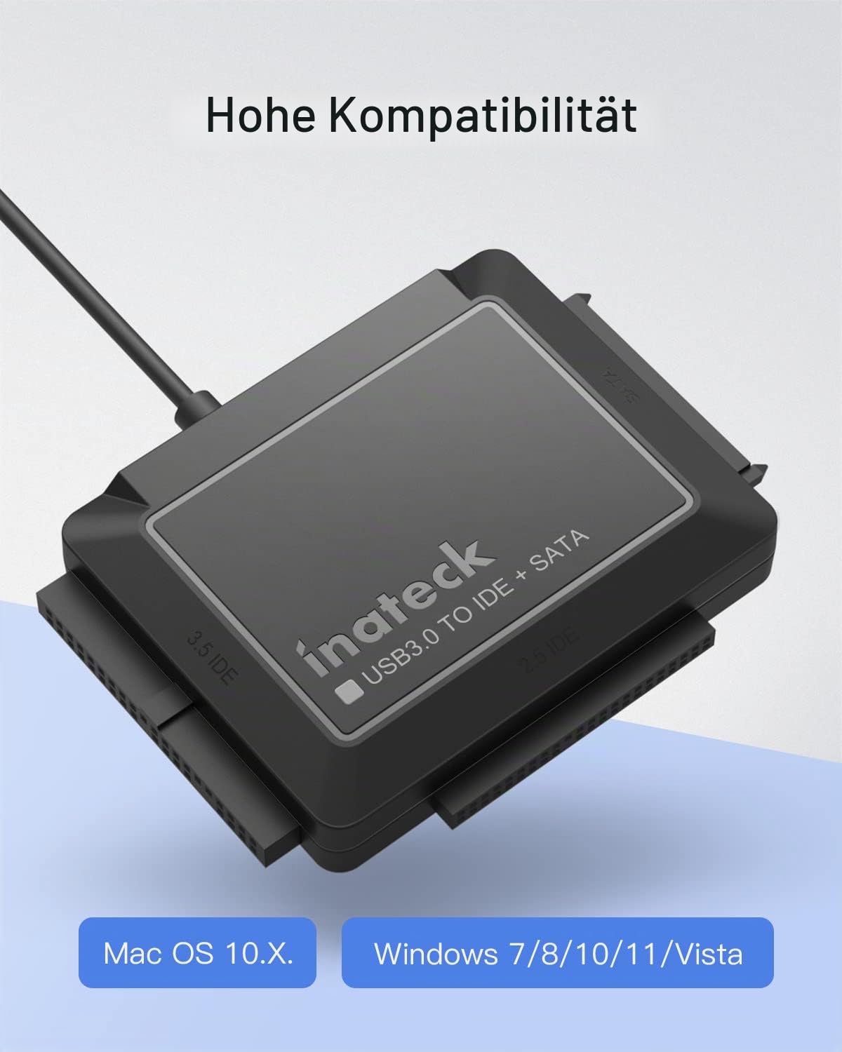 Inateck IDE SATA to USB 3.0 Adapter für 2.5/3.5 Zoll HDD/SSD Festplatten, mit 12V/2A Stromversorgung, SA03001