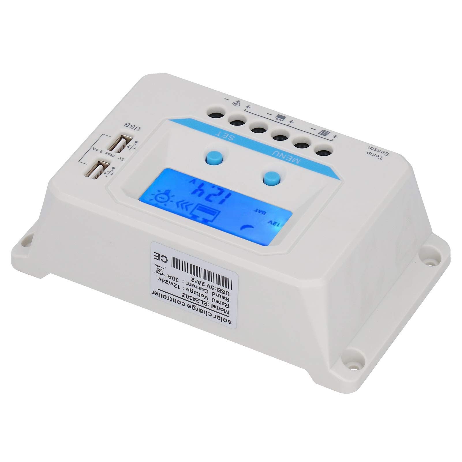 Controlador solar 30a Pwm con pantalla Lcd 12v 24v carcasa de Abs doméstica para regulación del de energía solar
