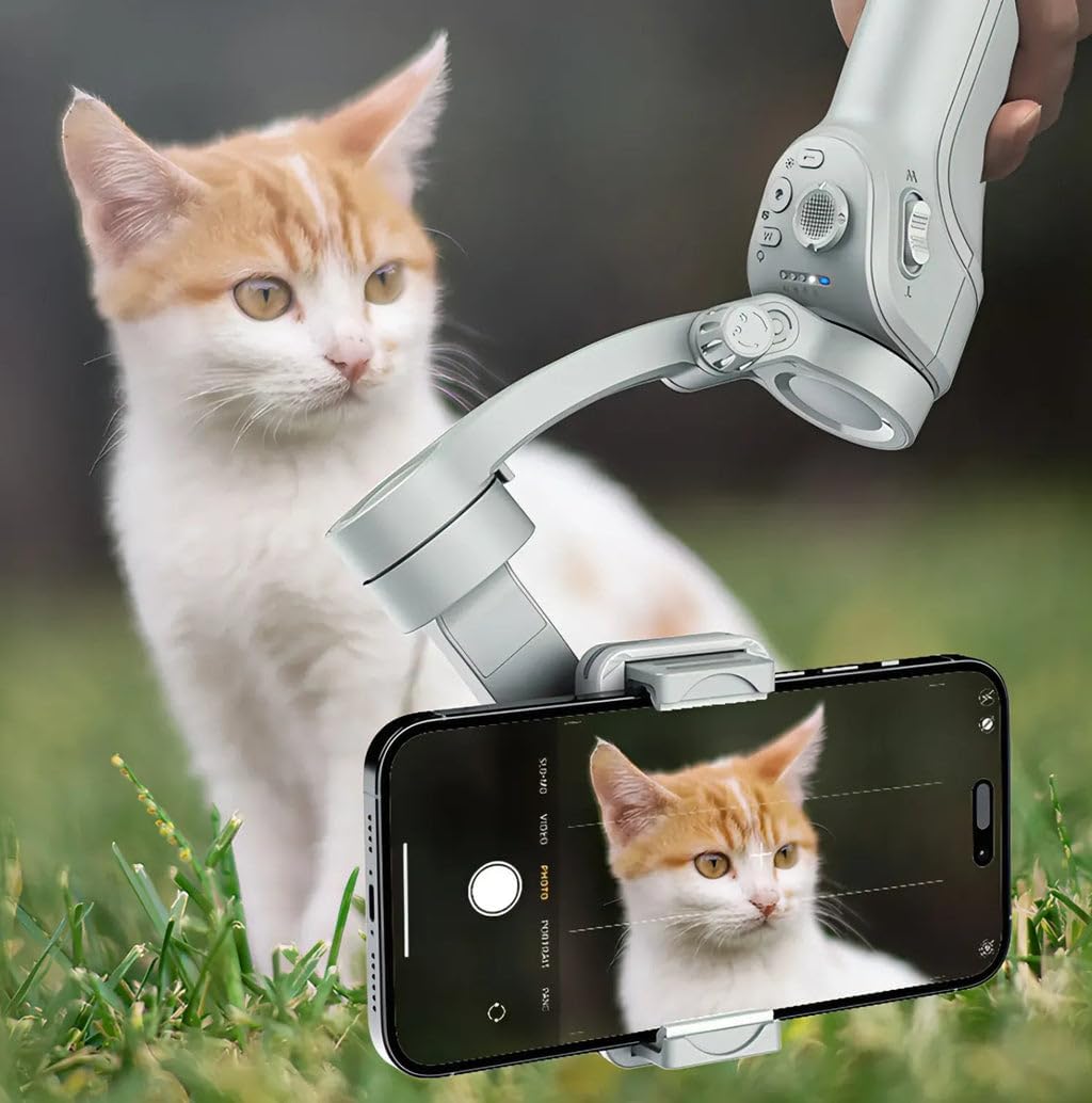 Kozenix Stabilizzatore cardanico a 3 assi, batteria 12H e design pieghevole da 320 g, modalità Pan Follow/Inception/Timelapse, compatibile con telefoni e action cam da 4,7-6,7"