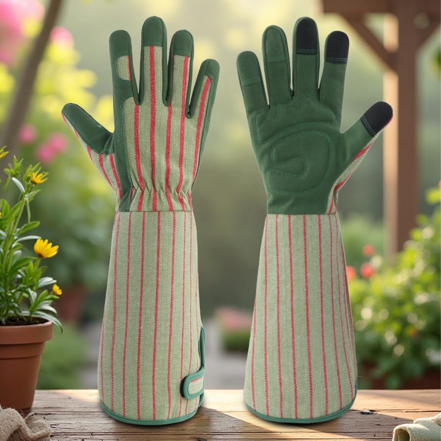 Gartenhandschuhe Damen 1 Paar lange, dornensichere Rosenschnitthandschuhe, atmungsaktives Leder, Blumenstulpe, Arbeitsschutz, Ellenbogenhandschuhe for Damen und Herren(WHITE)