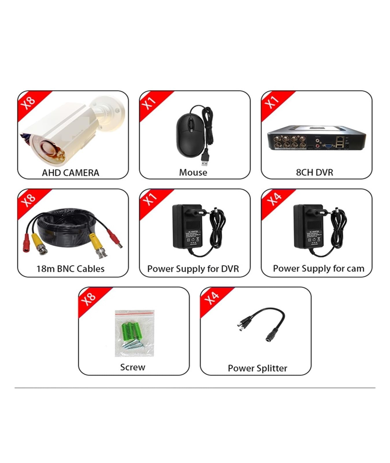 Cámara de Seguridad, De cámaras de Seguridad CCTV Kits analógicos AHD grabadora DVR de 8/4 Canales 8 Uds Opciones 2MP 1080P Bullet Metal Video vigilancia(None)