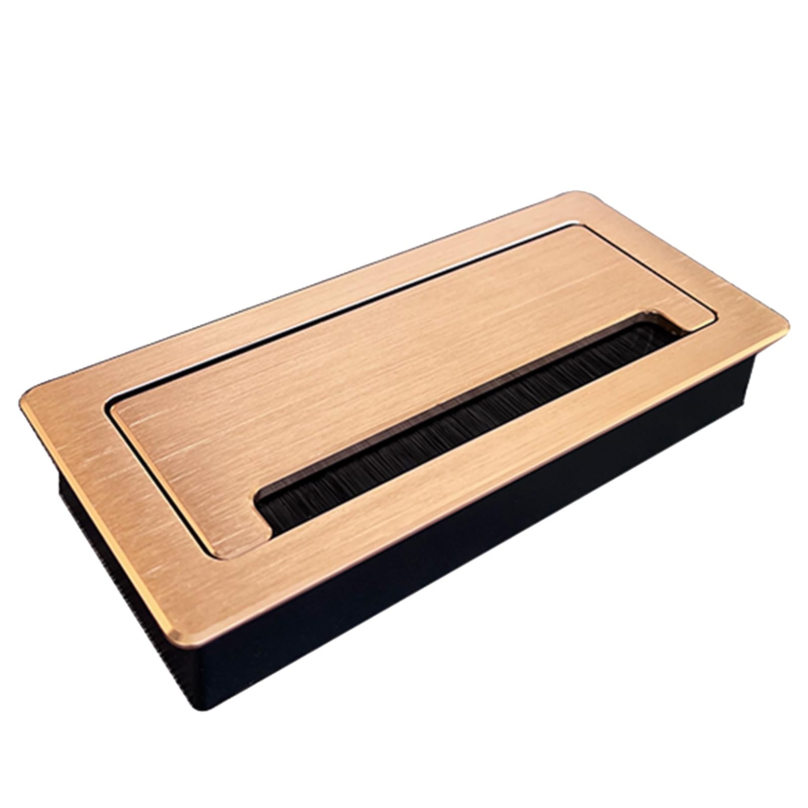Passe Cable Bureau Passe-câbles Rectangulaire pour Dissimuler Les Câbles, Passe-câbles Métalliques, avec Couvercle Rabattable et Brosse Anti-poussière(Gold,500x90mm)
