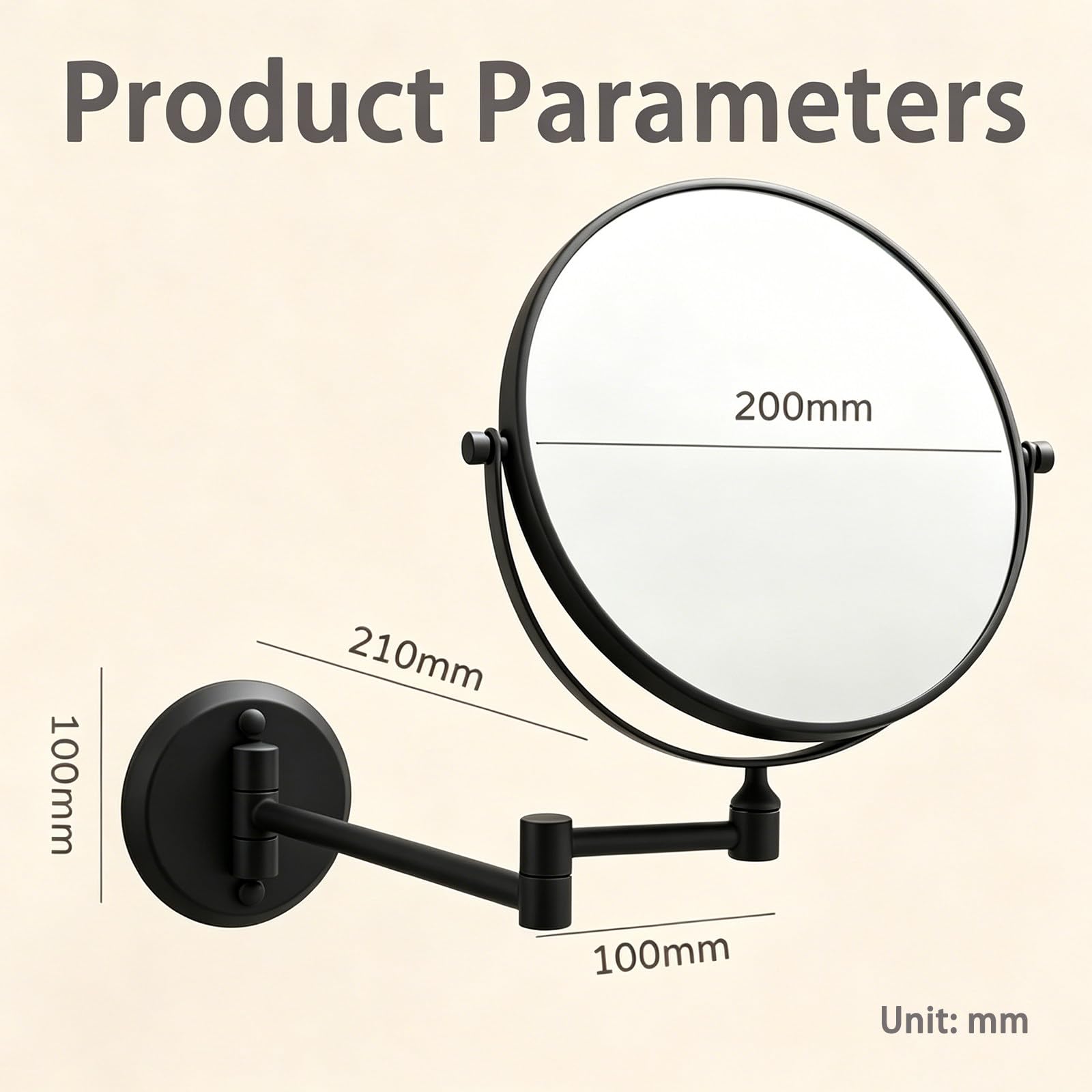 8 Pollici Specchio Cosmetico da Parete Telescopico, Specchio da Trucco Pieghevole da Parete con Ingrandimento 1X/3X, Girevole a 360° Specchio da Bagno, per Trucco e Rasatura in Bagno