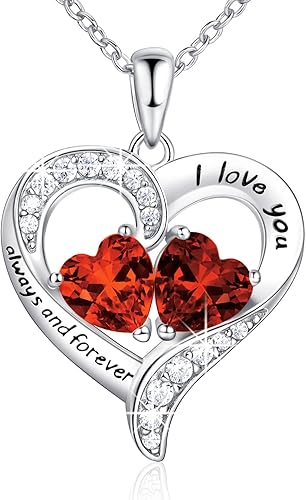 BlingGem Collares de corazón para mujer, collar de plata de ley 925 con piedra natal para mujer con 2 piedras natales, joyería para mujer, collar