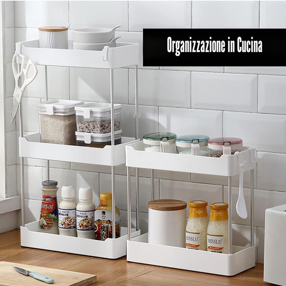 Mensola portaoggetti da bagno rimovibile bianca per cosmetici, in piedi, per casa, cassettiera, cucina, spezie, lavanderia, ufficio (3 piani)