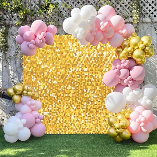Image of Gold Shimmer Wall Backdrop 6ftx4ft Glitter Background Birthday Sequin Photo Backdrop Gold Backdrop for Parties Anniversary Bridal Shower Stage Decor