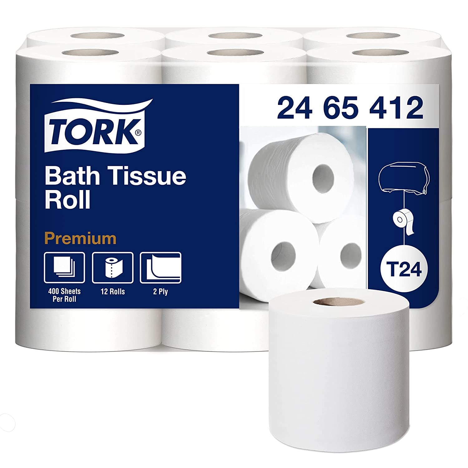 Tork Bath Tissue Roll Premium 2-ply For everyday use at home Extra soft toilet paper 4.1x4", 400 sheets/roll, 12 rolls/poly pack, 4 packs/case