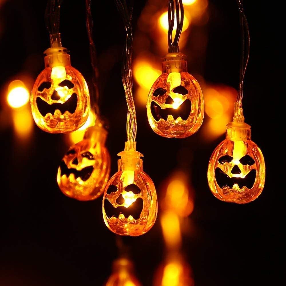 Qedertek Halloween Decorations Pumpkin Lights 20 LED 7.5ft Battery Operated String Lights for Halloween Party, 2 Lighting Modes, Flash/Steady On