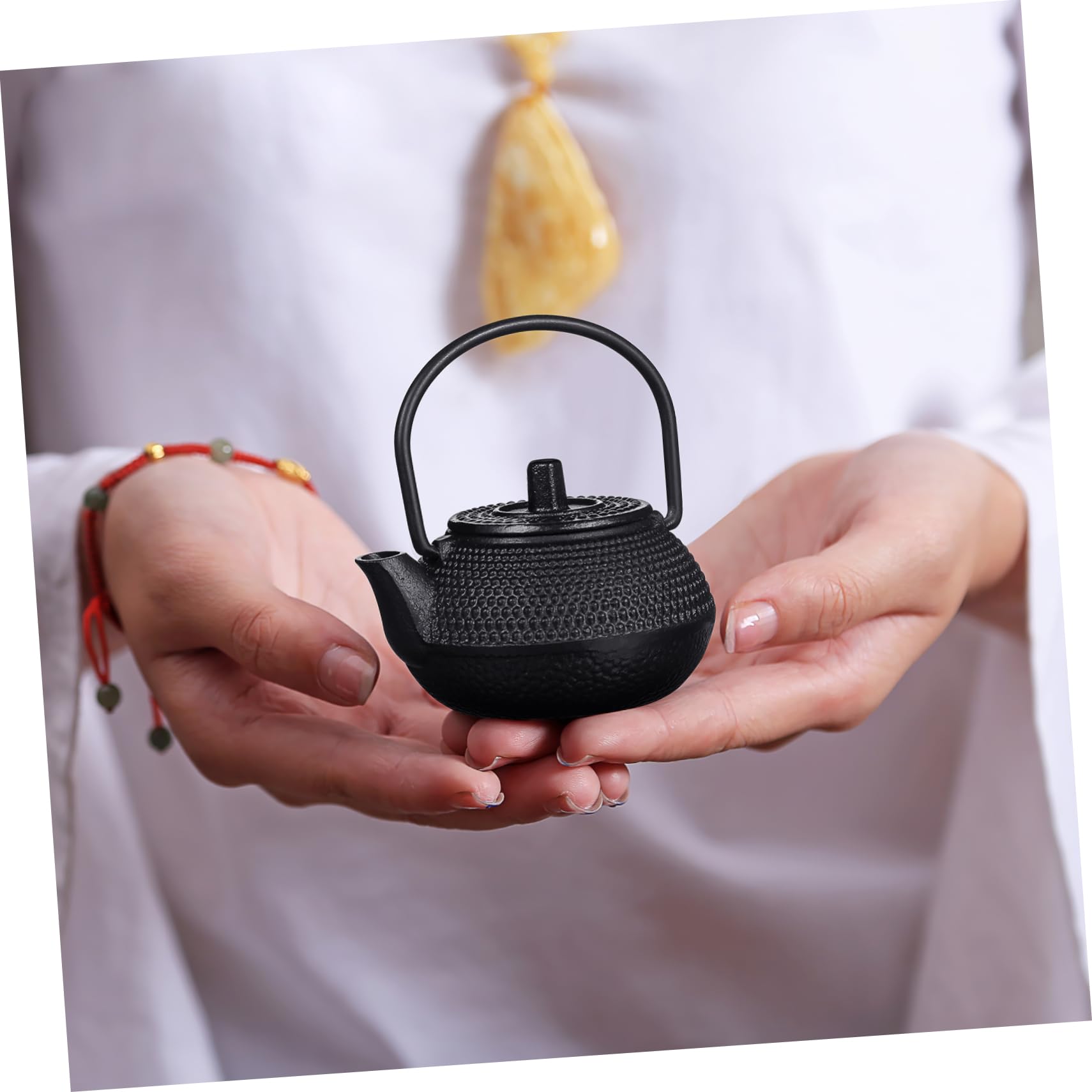 Juego de té de tetera de hierro fundido de 7 piezas, adorno de bandeja de té, tetera pequeña de hierro fundido, cerámica retro, regalo de inauguración de la casa, decoración del coche, tetera de hi
