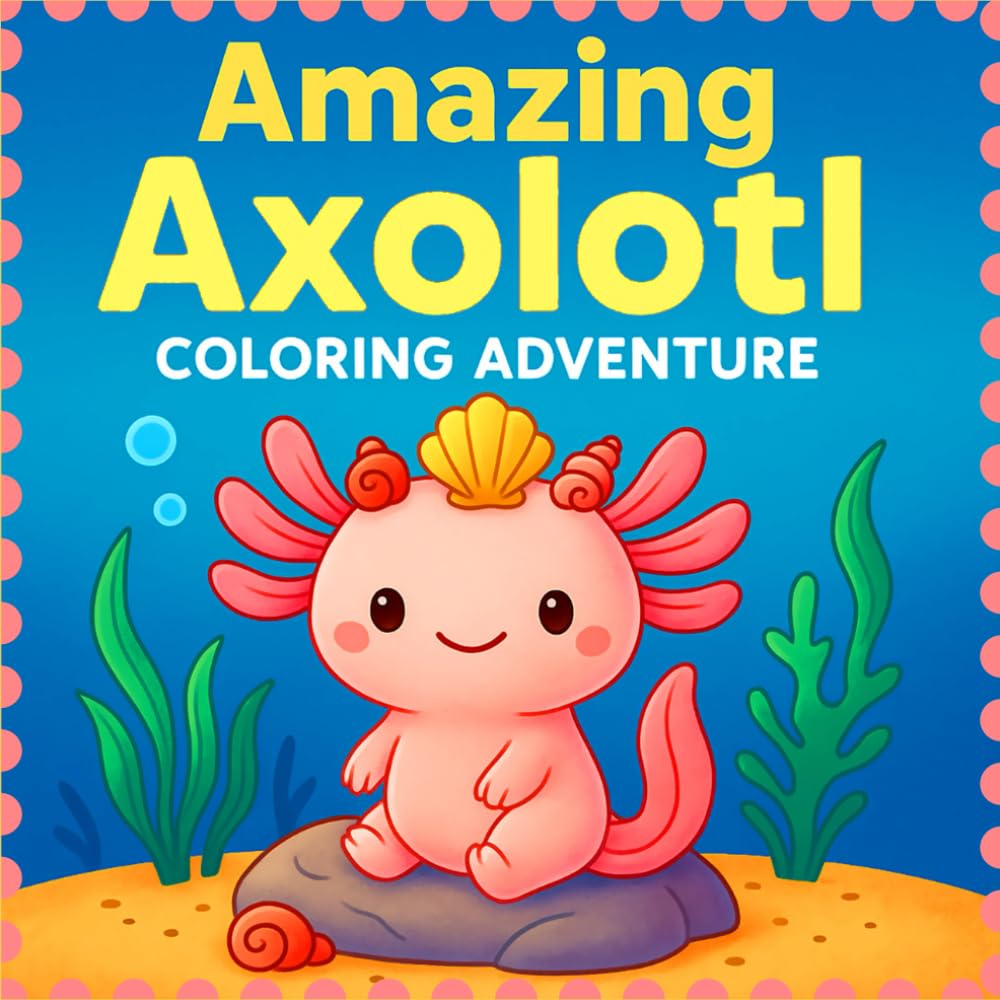 Amazing Axolotl Coloring Adventure: Cute and Lifelike Axolotl Scenes for Kids, Teens, and Adults — 50 Fun and Relaxing Coloring Pages in an 8.5×8.5 Inch All-Ages Book