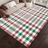 PeeNoke Christmas Glen Fabric Red Green White Tartan Textured Check Plaid for Area Rug Outdoor Patio Rug Play Mat Modern Floor Carpet Non-Slip Home Decor Living Room Kids Bedroom Nursery, 6x9 ft