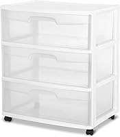 Vista 1 de 3 Drawer Wide Plastic Storage Cart with Clear Pull-Out Drawers & 4 Wheels - Medium Home Organization Container for Classroom Bathroom Dorm Bedroom