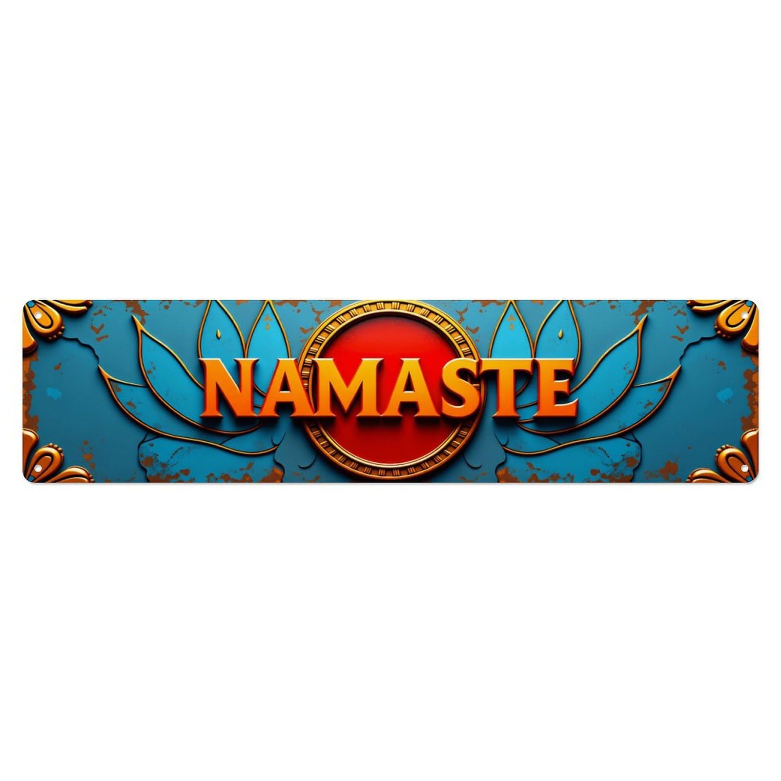 Blue Embossed Lotus Namaste Yoga Long Metal Wall Sign Vintage Aluminium Metal Sign, Retro Wall Decor for Home, Bar, Garage & Farmhouse 10 * 40cm