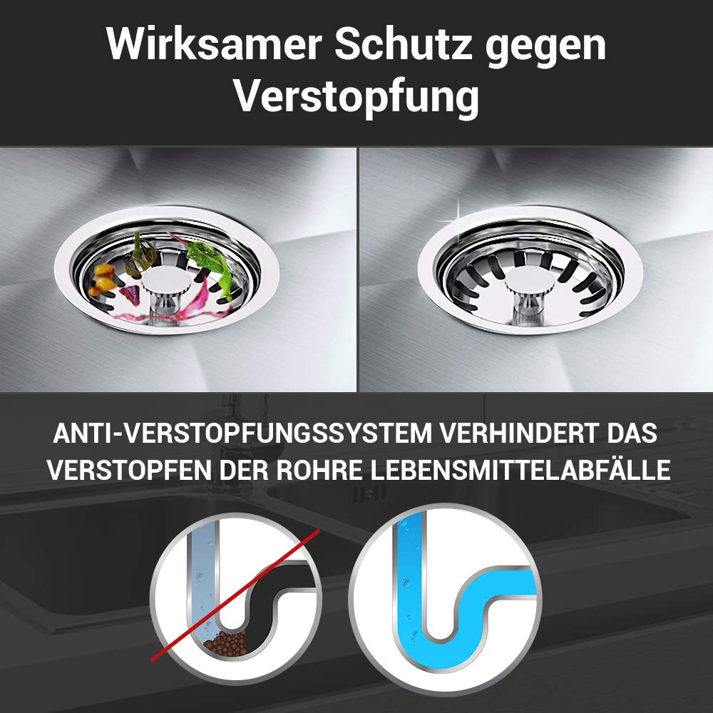 VIOKS Afvoergarnituur gootsteen met zeefkorfventiel, 70 mm, excentrische afvoergarnituur, spoelbak, zeefkorf, excenterventiel voor keuken, afvoergarnituur, 70 mm