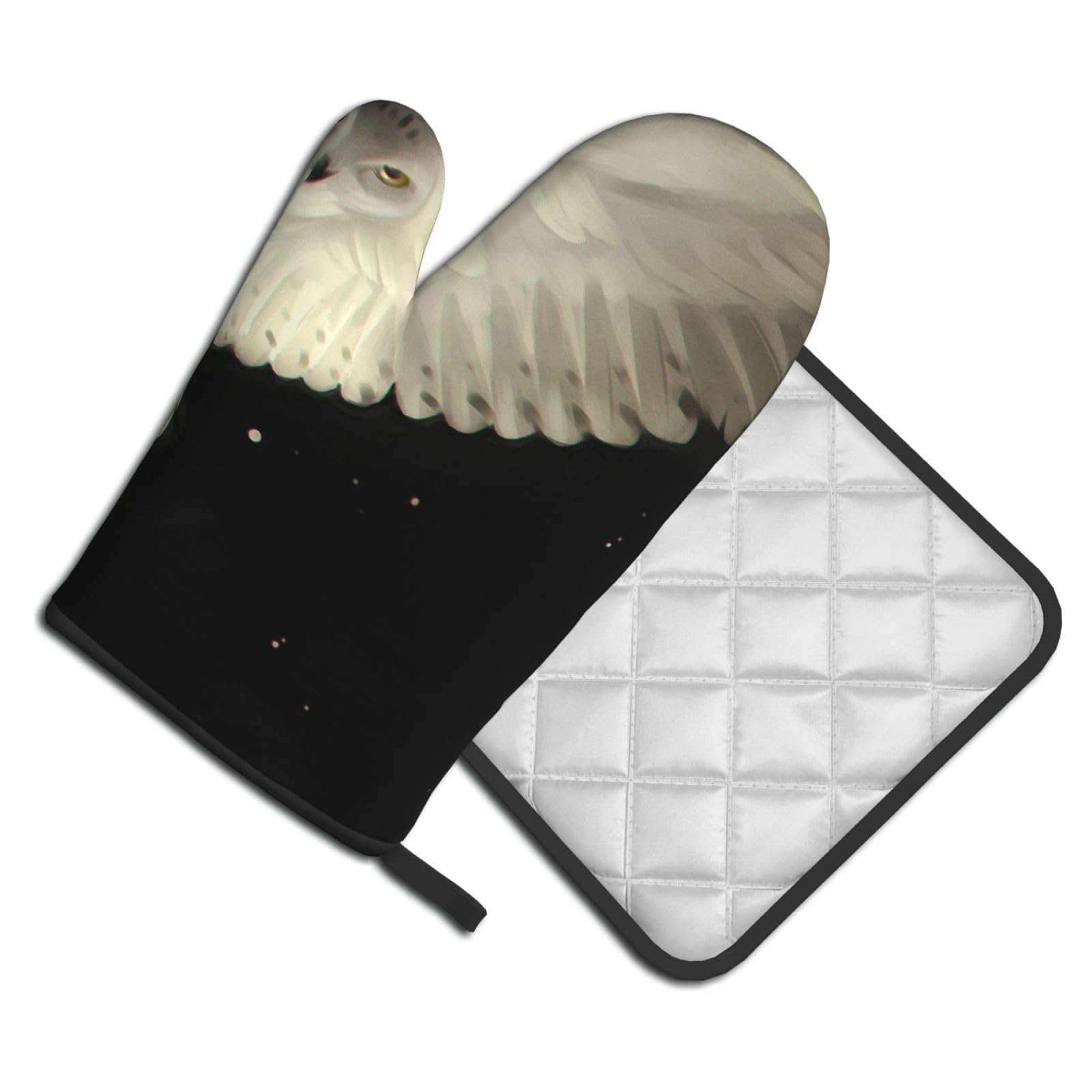 Oven Mitts and Pot Holders Set of 2 Pcs, White Owl Printed Heat Resistant Kitchen Gloves Potholders for Cooking Baking Grilling