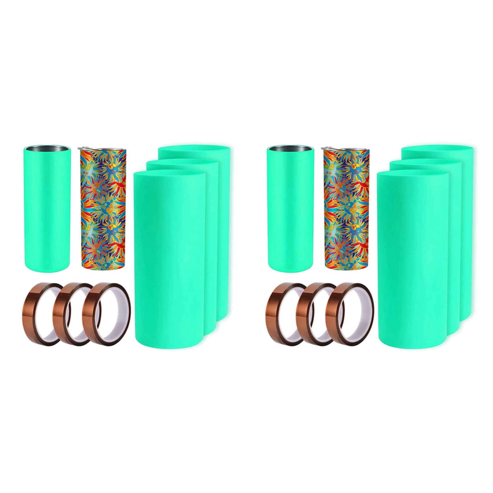 Jnchdghwa Green 6 Set Sublimation Tumblers Silicone Bands Sleeve For 20 Oz Skinny Straight Blanks Cups With Transfer Tapes,Press Machine