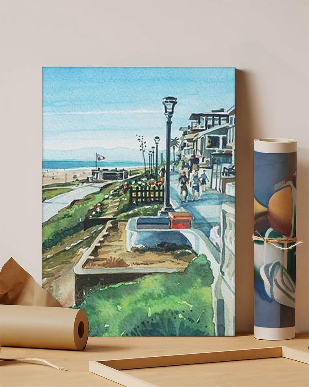 GADGETS WRAP Canvas Gallery Wrap Framed for Home Office Studio Living Room Decoration (11x14inch) - Sunny Day On The Strand Print