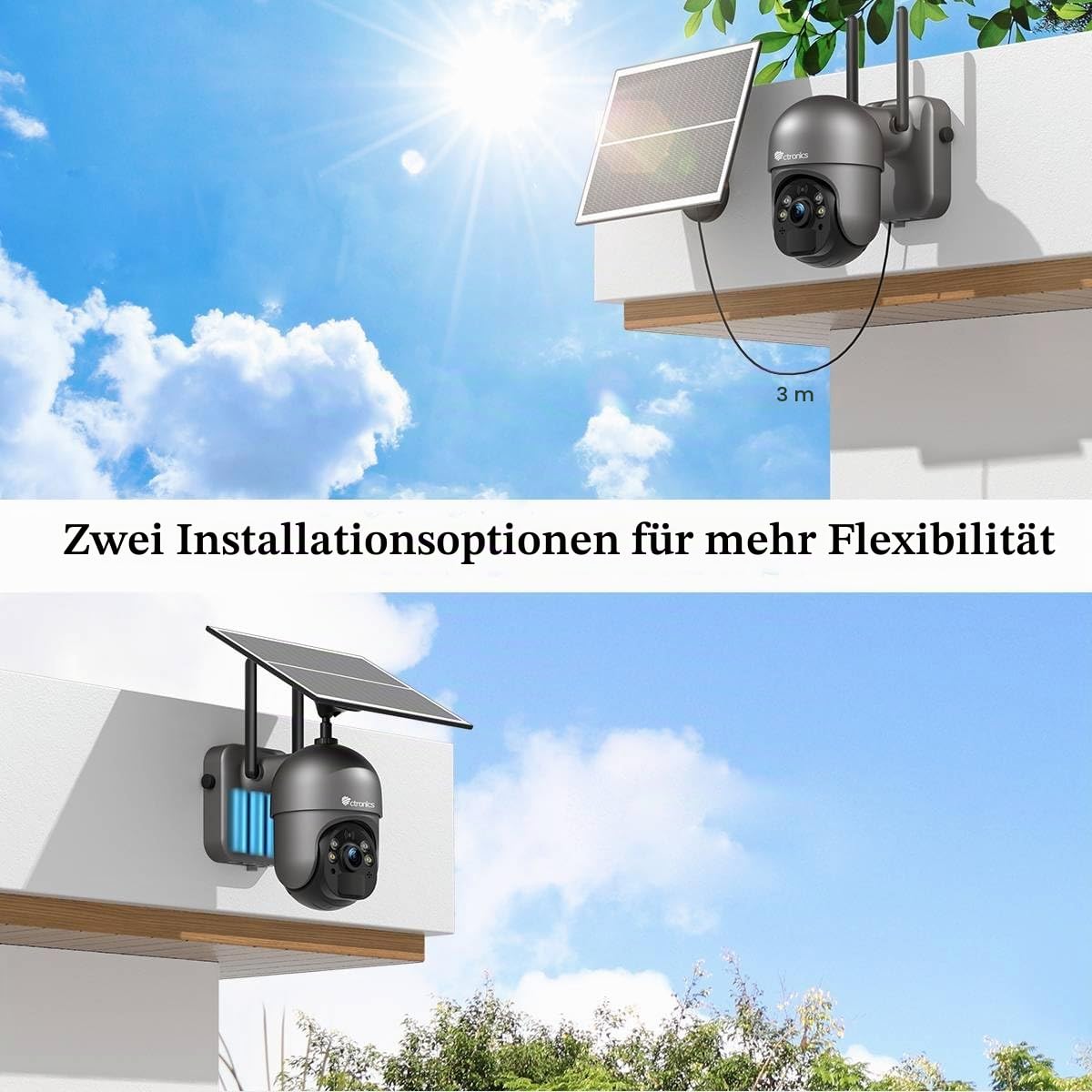 Ctronics 4MP 4G Überwachungskamera Aussen Solar, 10400 mAh Akku & 6W Solarpanel, 2.5K QHD 30 m Farb-Nachtsicht, PC/App, Licht- & Tonalarm, FTP, Cloud/128GB TF, 2-Wege Audio, IP66