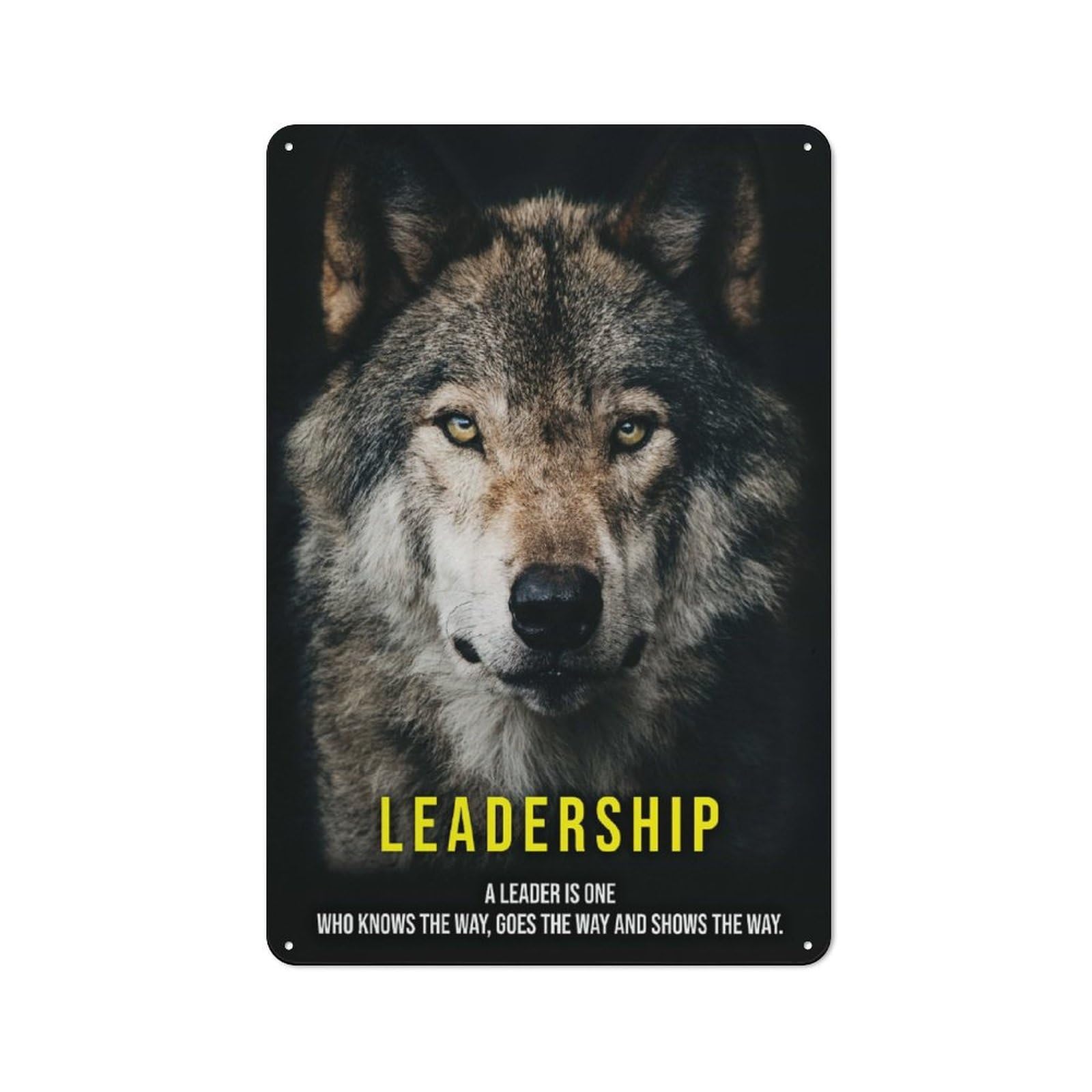 Junmoney Style-14 Retro Metal Wall Sign 30X20cm Featuring Leadership Alpha Wolf For Pub Or Café, For Garage, Workshop And Man Cave Decoration