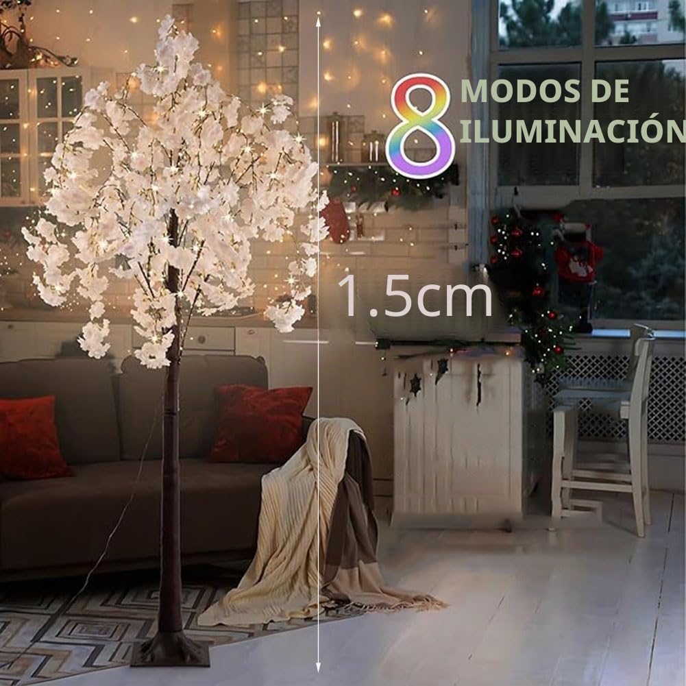 LED Árbol Iluminado con Flor de Cerezo 180CM Luces de Hada Flor Rosa Árbol de Imitación Lámparas USB Árbol con Control Remoto 8 Modos de Luz Lámpara Deco Interior Exterior para Casa,1.5m