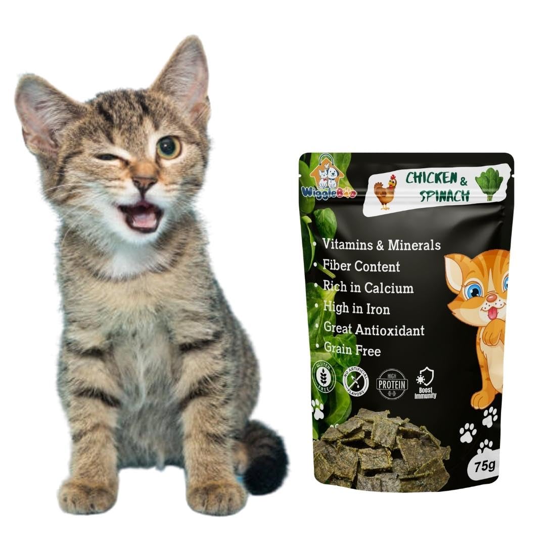 WiggleBoo Cat Natural & Crunchy Treats Chicken & Spinach, Rich in Protein & Fiber, Providing a Healthy Snack (75 Grm) (B0BWRBJ8M4) Amazon Price History, Amazon Price Tracker