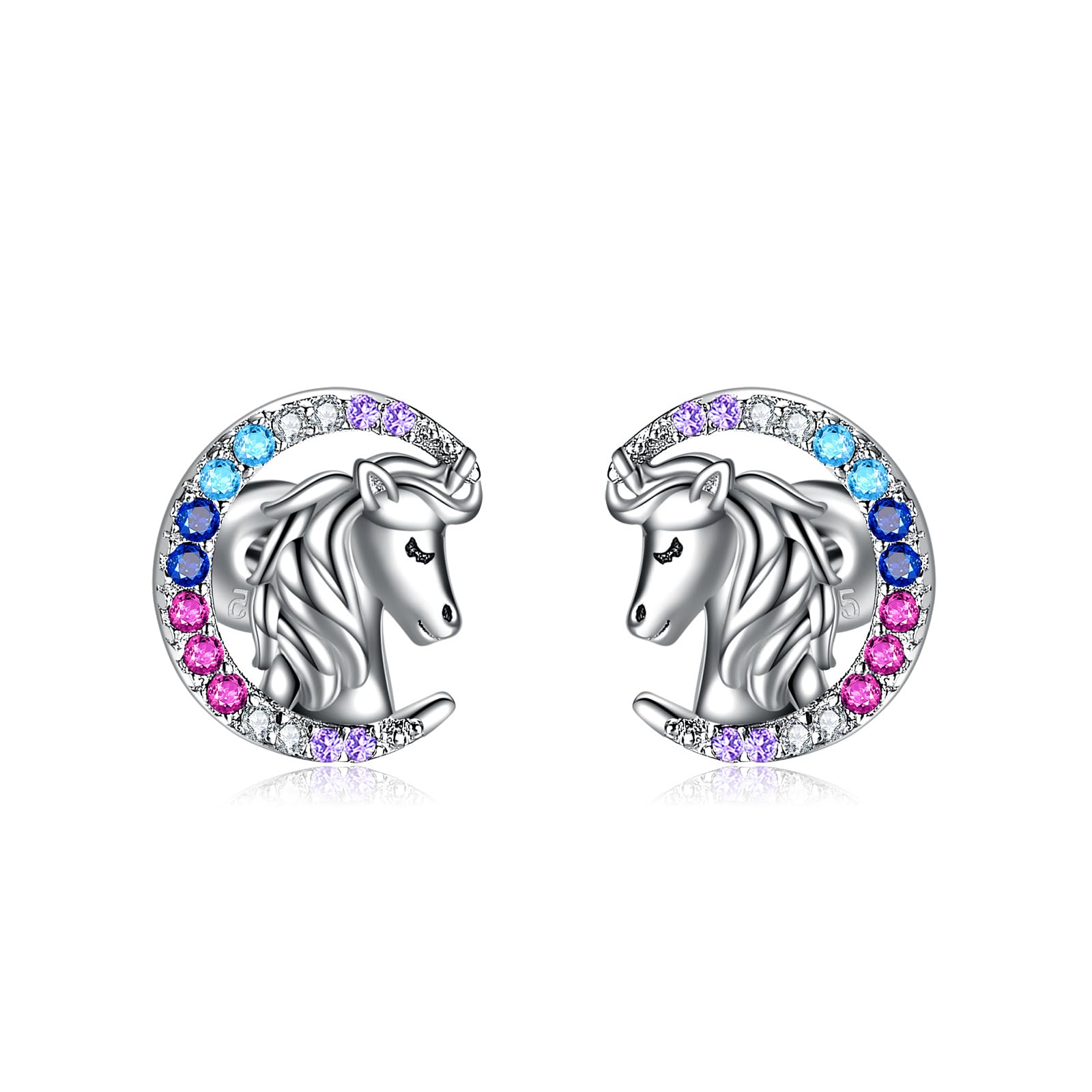 YFN Mädchen Ohrstecker Sterling Silber Pferd/Einhorn/Katze Mond Ohrringe Geschenke für Frauen Mädchen