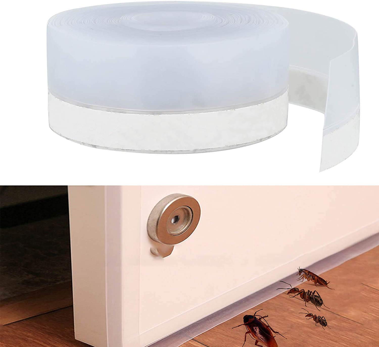 Door Seal Strip Door Sound Proofing Weather Stripping Weatherstrip Self-Adhesive Silicone Door Bottom Strip Door Sealer Strip, Windproof seal for Doors and Windows (5m(16.4ft)*35mm, Translucent)