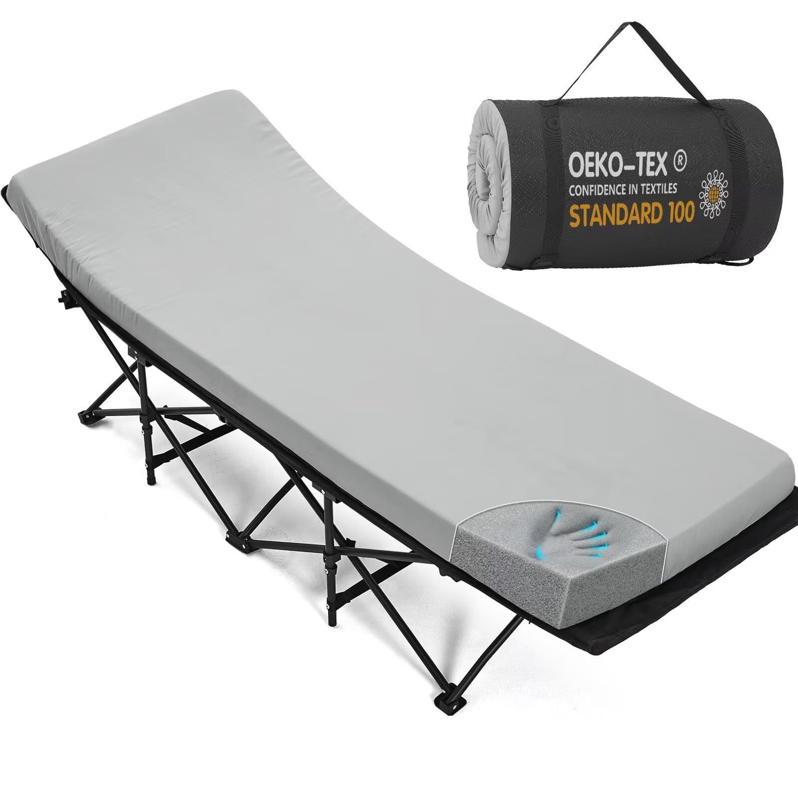 CYMULA Camping Cot Mattress 2in Memory Foam Sleeping Pad Soft Warm Non-Slip Camping Mattress Topper with Retaining for