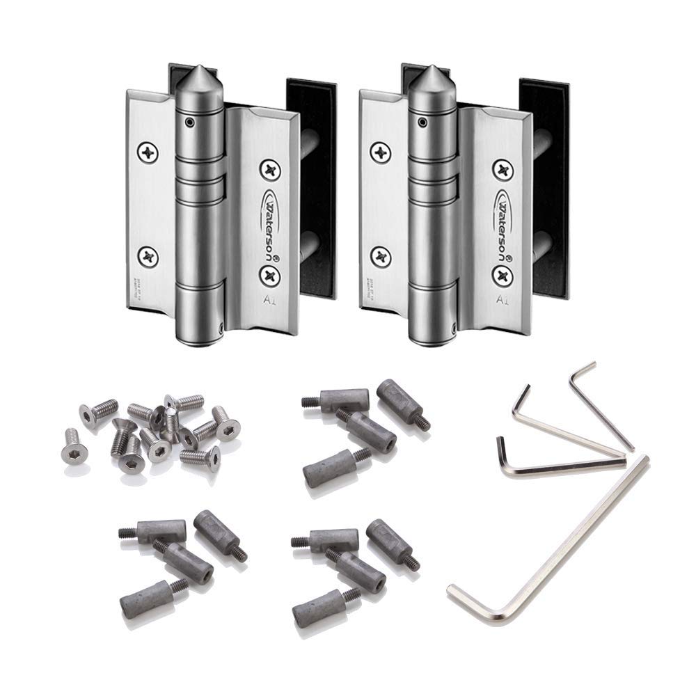 WatersonHeavy Duty Commercial Fully Adjustable Full Surface Self-Closing Gate Hinges 2-Pack – K51P-600 (SA.SA1) – Satin Brushed
