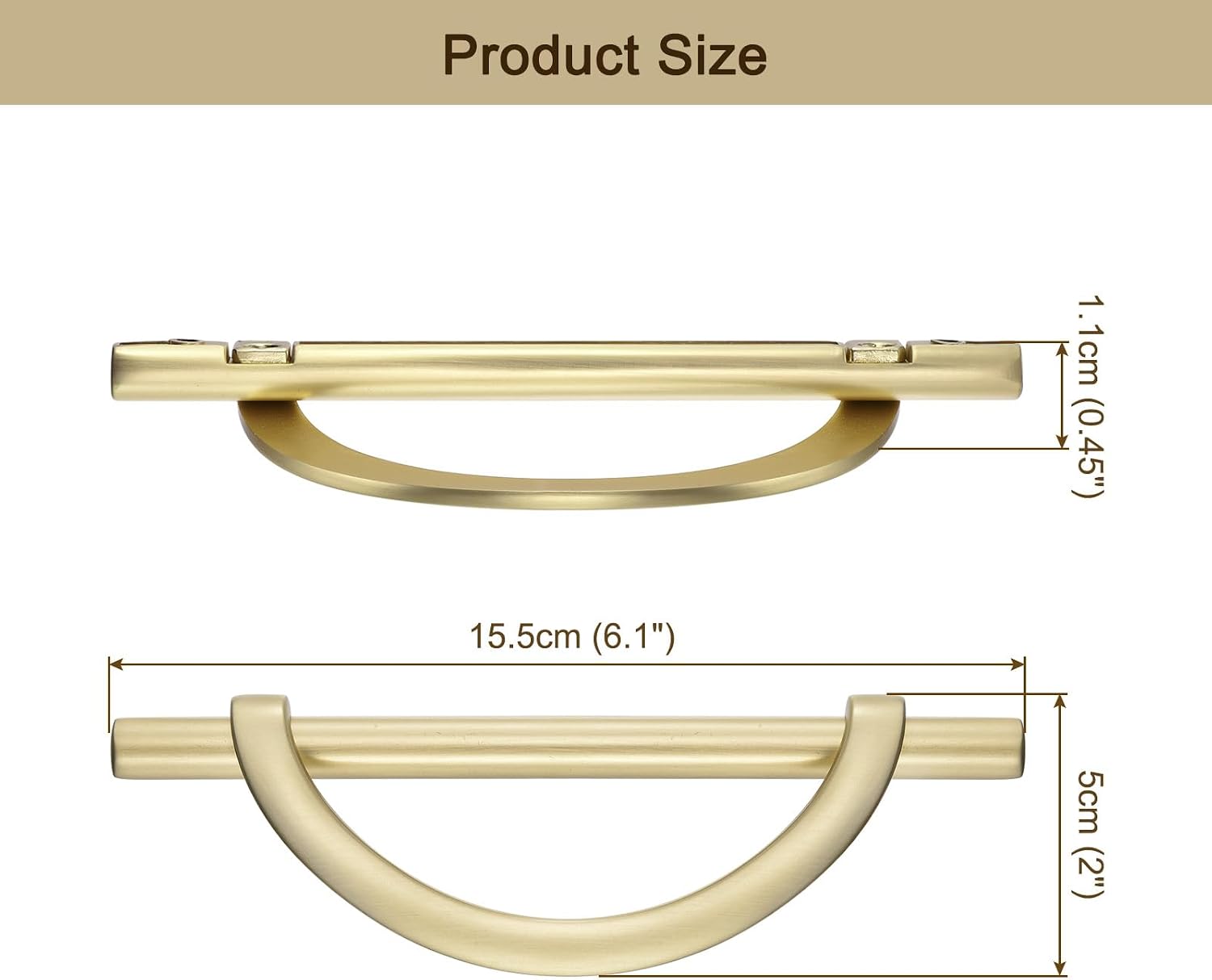 uxcell 6 Pack Half Moon Cabinet Pulls, Brushed Gold Kitchen Cabinet Handles, 5 Inch(128MM) Hole Centers for Cabinets Cupboard Handles Drawer Pulls