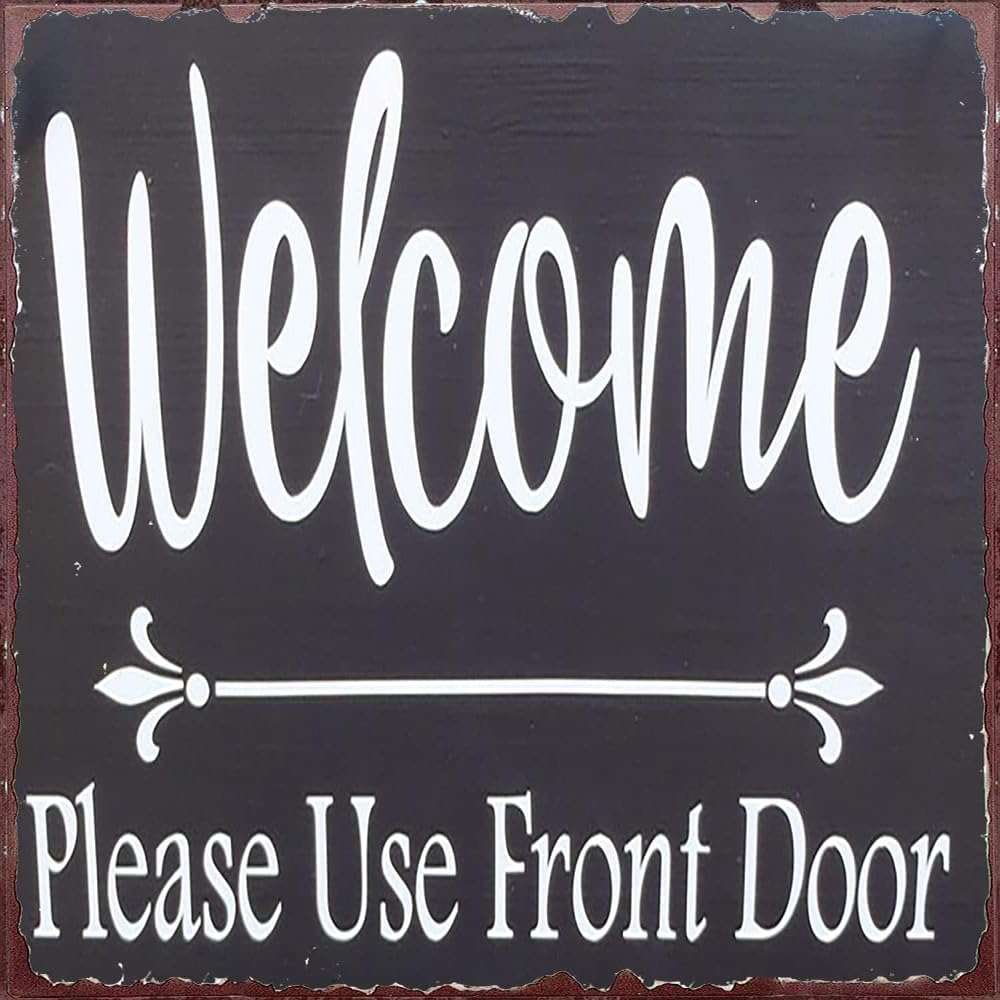 Pibonto Wall Art 12X12 Inch Welcome Please Use Front Door Metal Sign - Porch & Entryway Decor