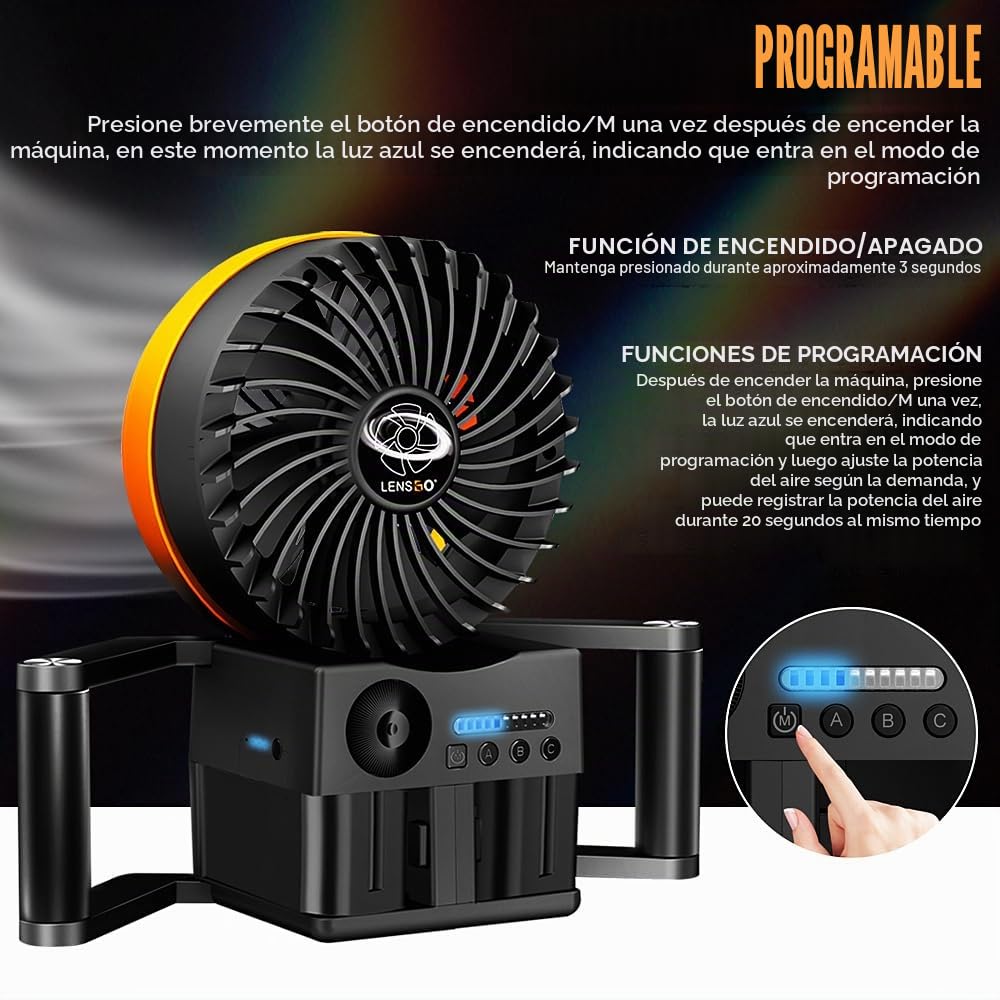 Ventilador portátil para fotografía, efecto de viento ajustable de 10 niveles para sesiones de retratos de moda, bodas y eventos al aire
