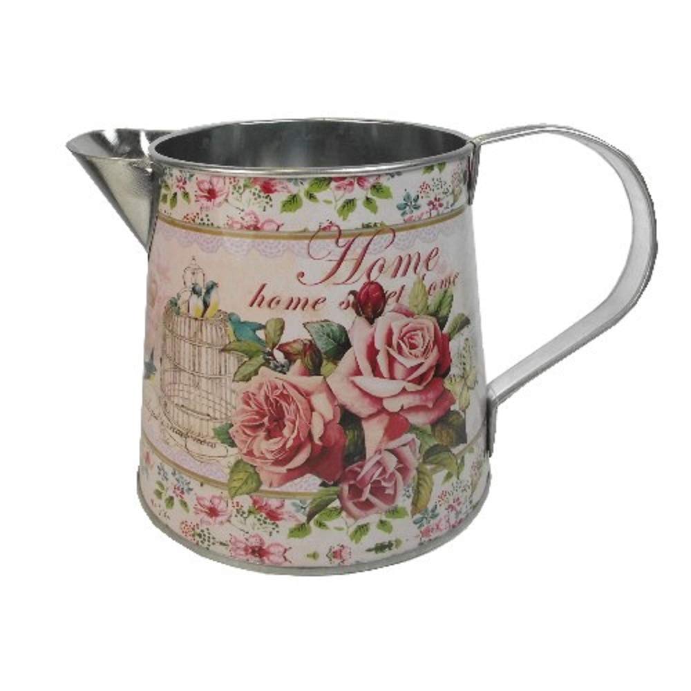 Small Jug Artificial Flower Vase Bluebird Pink Rose Butterfly Design Metal Decal Style 12cm