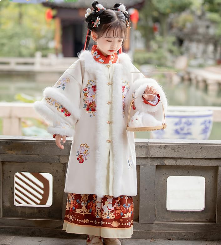 NIBHZ Odzież zimowa dziewczęca Hanfu, dziecięcy garnitur Tang, pogrubiona, w stylu chińskim,110cm