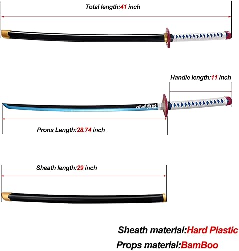 Vista 34 de Espada Demon Slayer de 41 pulgadas, con soporte de exhibición y cinturón, espada Rengoku, espada Tanjiro, espada Zenitsu/textura original del anime