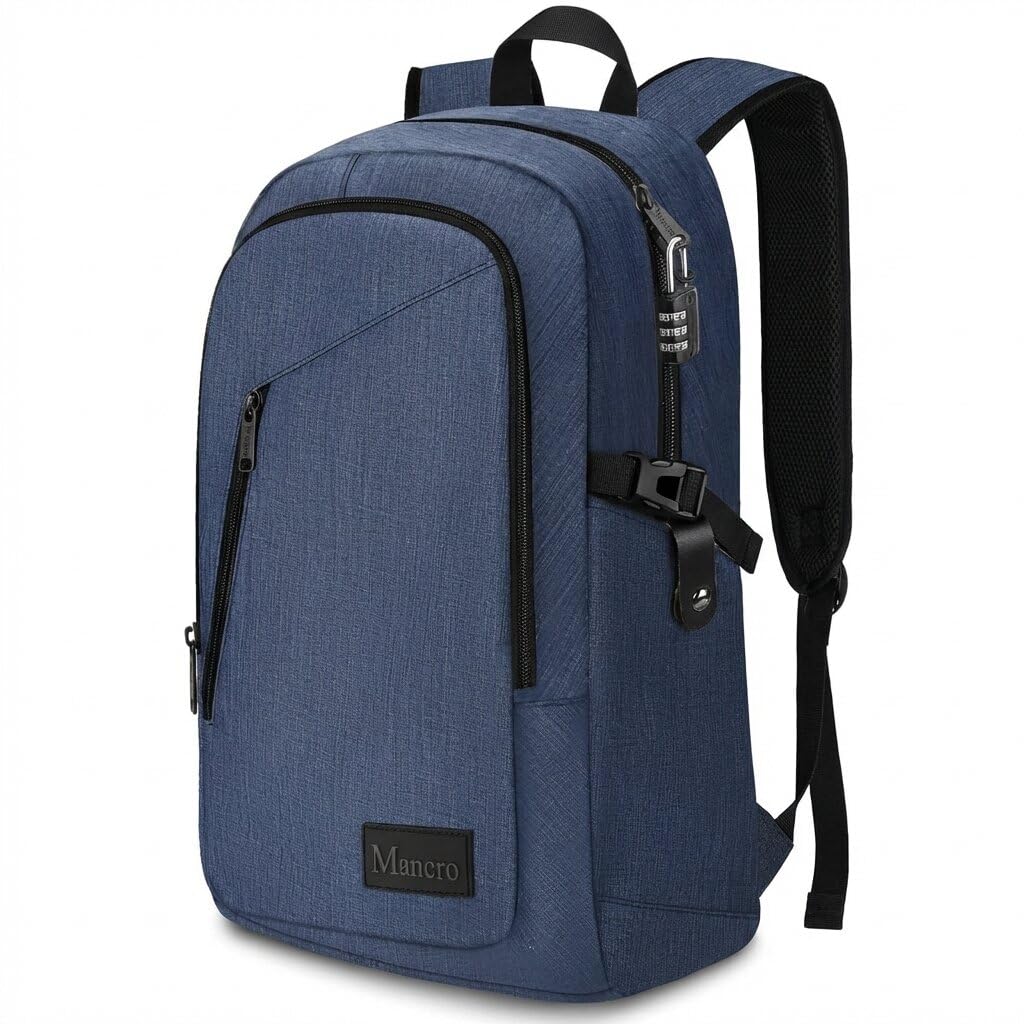Mancro Laptop Backpack, 15.6 inch Business Backpack Anti Theft College School Computer Bag for Men Women Travel Backpack with Laptop Compartment (Blue, 15.6 inch)