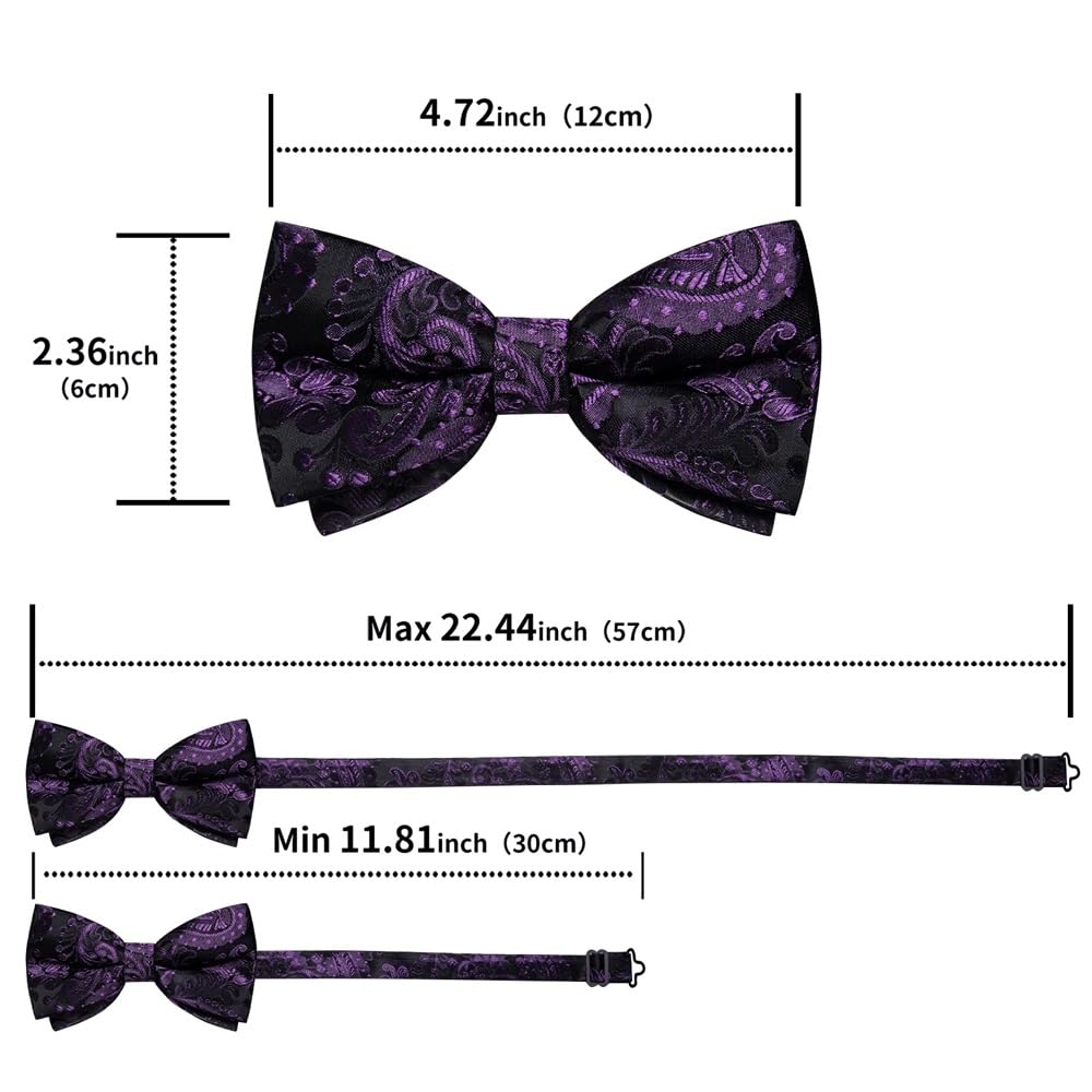 JFDBGU Paisley Pre-Tied Bow Tie for Men Adjustable Bowtie Business Wedding Handerchief Cufflinks Set Gifts