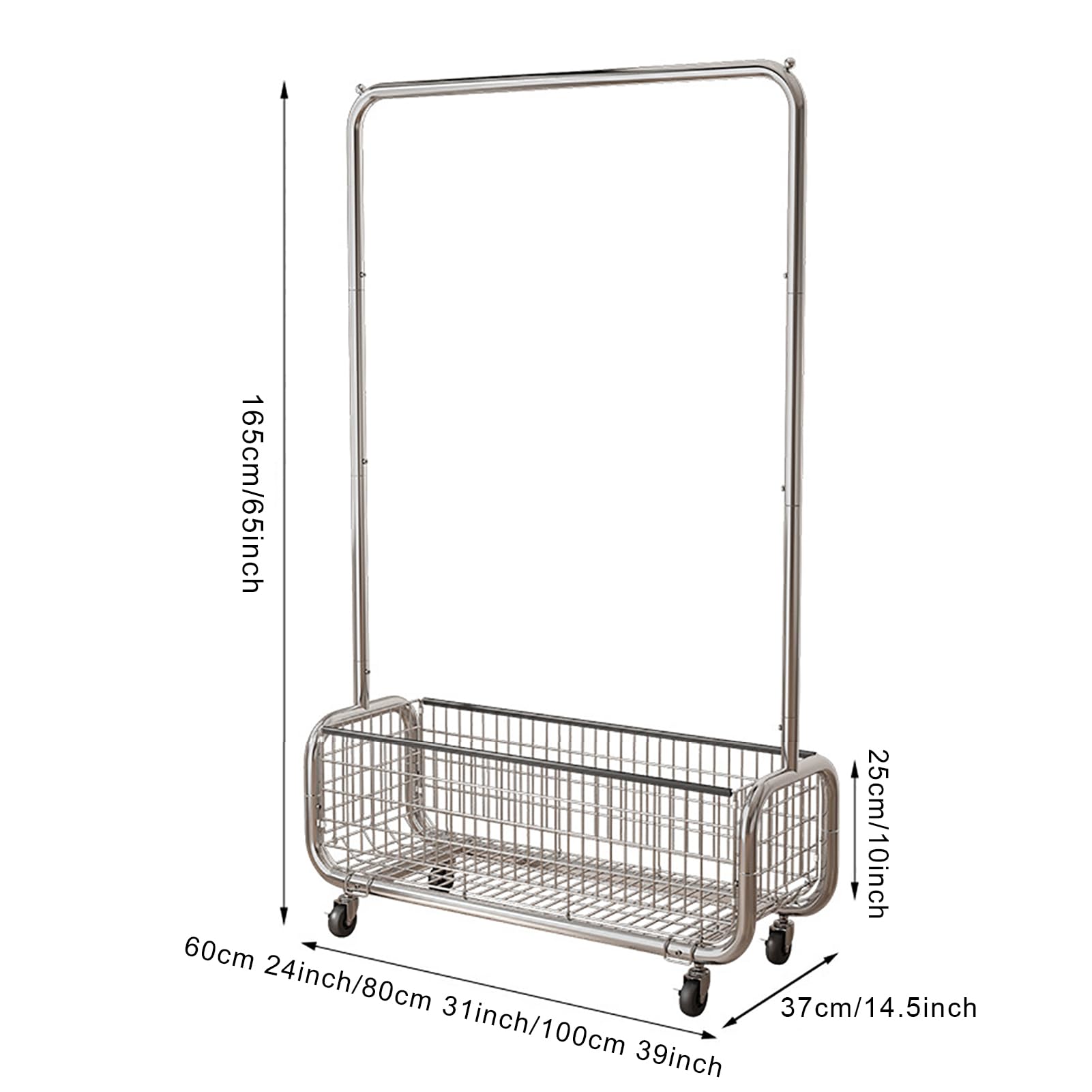 Appendiabiti in metallo con ruote, cesto portaoggetti in lino, supporto regolabile da appendere per armadio della camera da letto (60 x 37 x 165 cm) – soluzione elegante e funzionale per il guardaroba