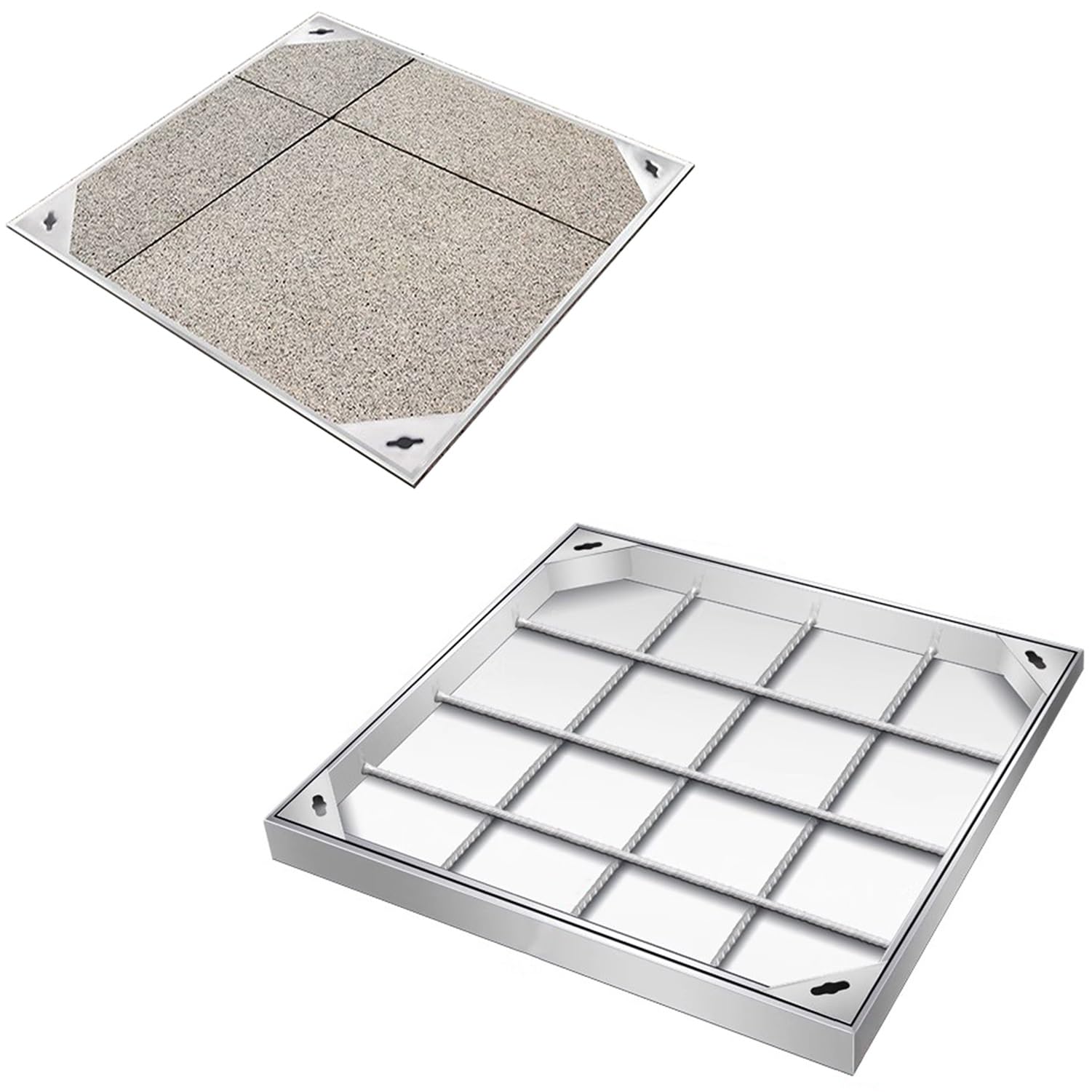 Tapa y Marco empotrados para Pozo de Registro, Tapa integrada de Acero Inoxidable para Tanque séptico de Patio, solución para pavimentación Exterior con Bloques.