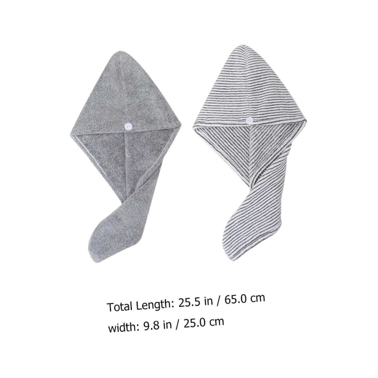 VICASKY Simple Practical Hair Dry Hats 2pcs Absorbent Hair Towels Quick Drying Grey