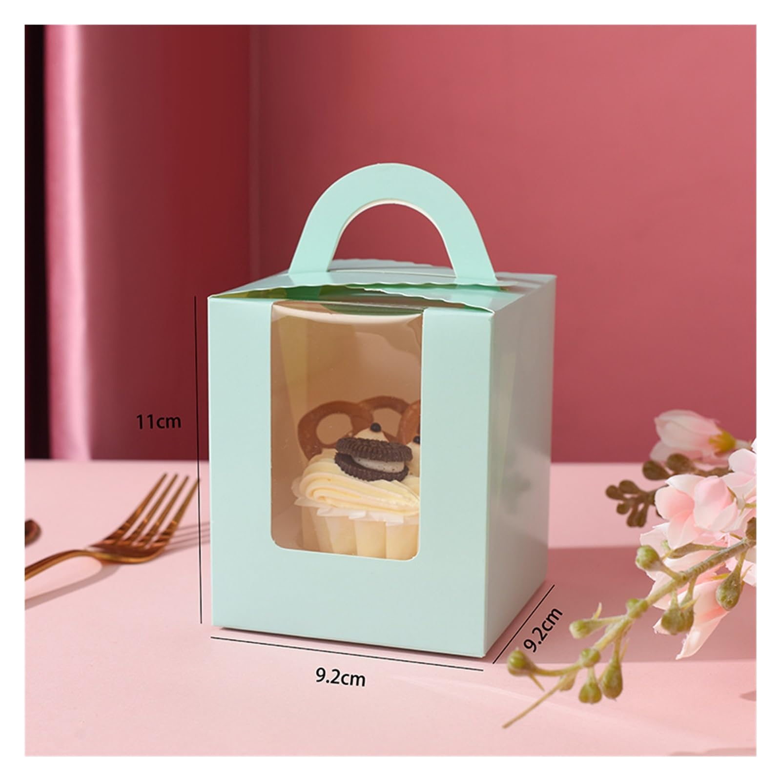 Cajas Para Cupcakes 50 Uds. Caja de papel Kraft for pasteles de 93x93x110mm con ventana de Pvc, caja de embalaje for galletas y cupcakes, caja de embalaje de regalo de Papel Kraft para Caja De Pastele