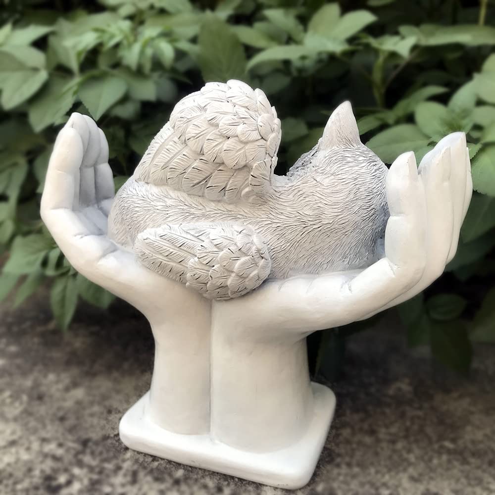 Generico Statua di angelo commemorativo per animali domestici con gatto con le mani di Dio, pietra per lapide da giardino, in amorevole memoria di un regalo perduto per animali domestici, 17,2 cm