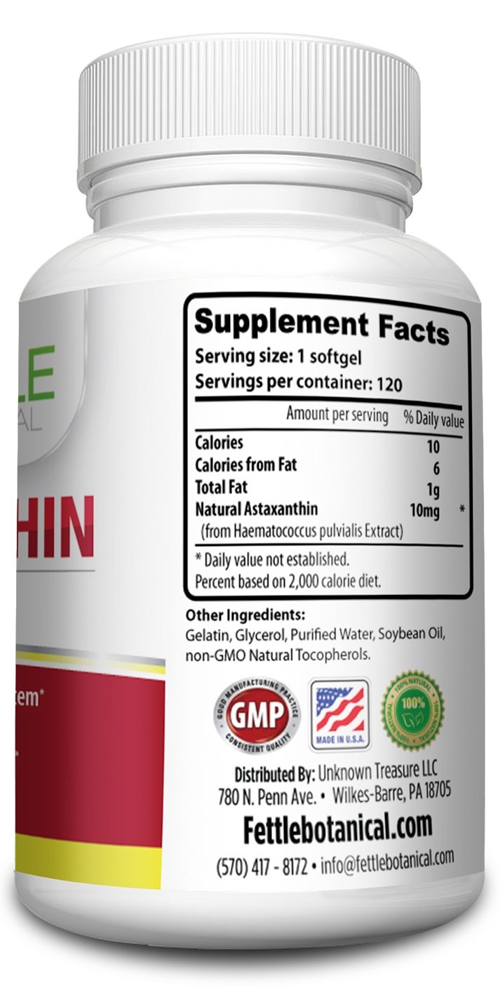 Astaxanthin 120 Softgels 10mg Supplement Strong Carotenoid Antioxidant Helps Optimal Immune Response Skin Health Reduced Eye Fatigue and Joint Pain by Fettle Botanical