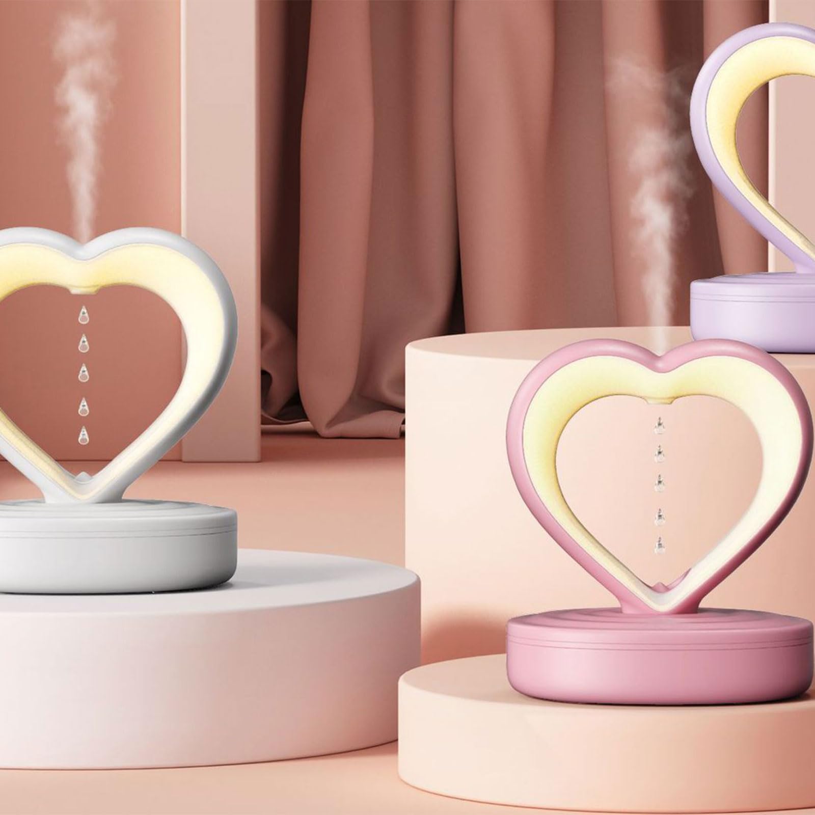 Umidificatore portatile a forma di cuore da scrivania a forma di gocce d'acqua con luce notturna per camera da letto/bagno/soggiorno a forma di cuore camera da letto