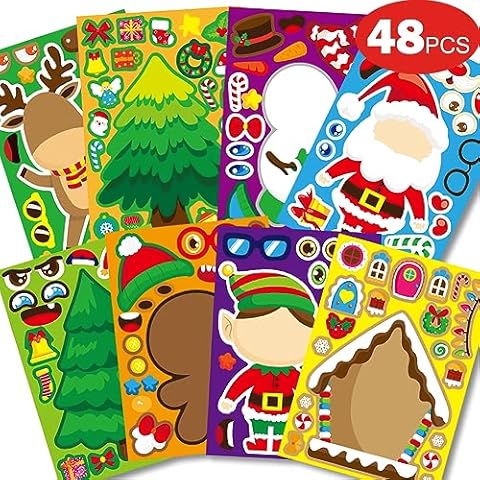 NDLT 48 Sheets Christmas DIY Stickers for Kids, Christmas Party Games Stickers Decorating Stickers for Kids Toddlers Craft DIY Party Favors Stickers, Make Your Own Party Stickers Christmas Cards (B) Cover