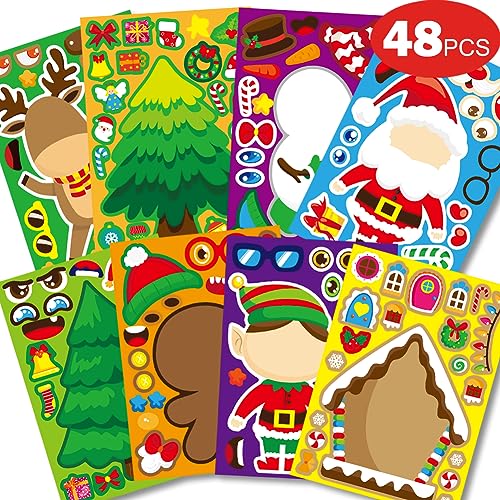 NDLT Autocolantes de Natal para crianças e pequenos - 48 folhas decorativas para jogos de festa, artesanato DIY e presentes