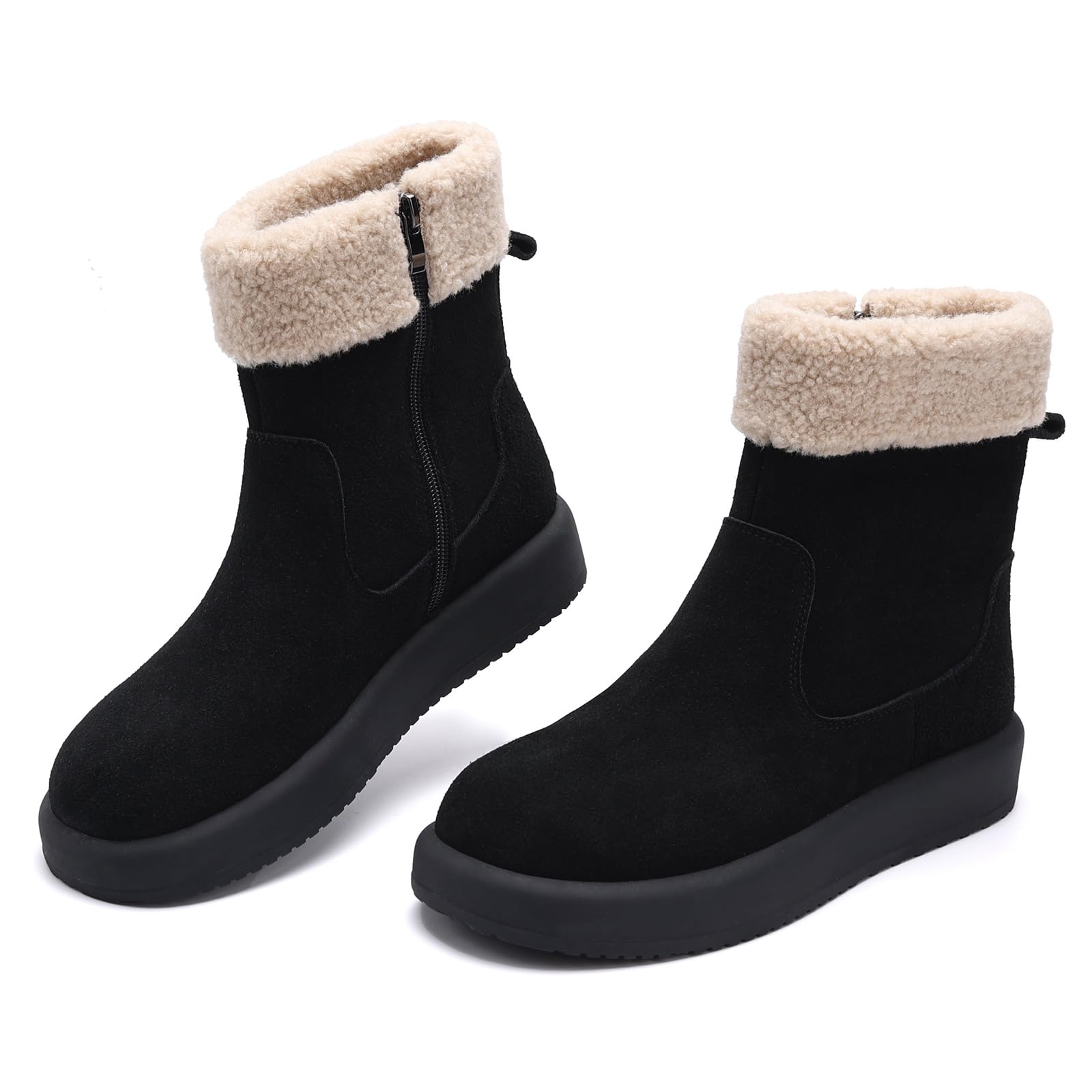 Womens Mid-Calf Winter Boot 100 Soft Waterproof Cow Suede Leather Soft Fur lining with Comfortable Insole Womens Snow